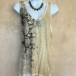 Women's Beige and Black Print Tank Top - L